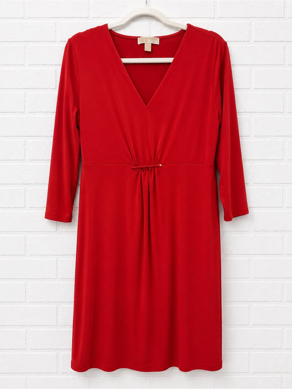 Michael Kors Red V-Neck 3/4 Sleeve Women's Dress